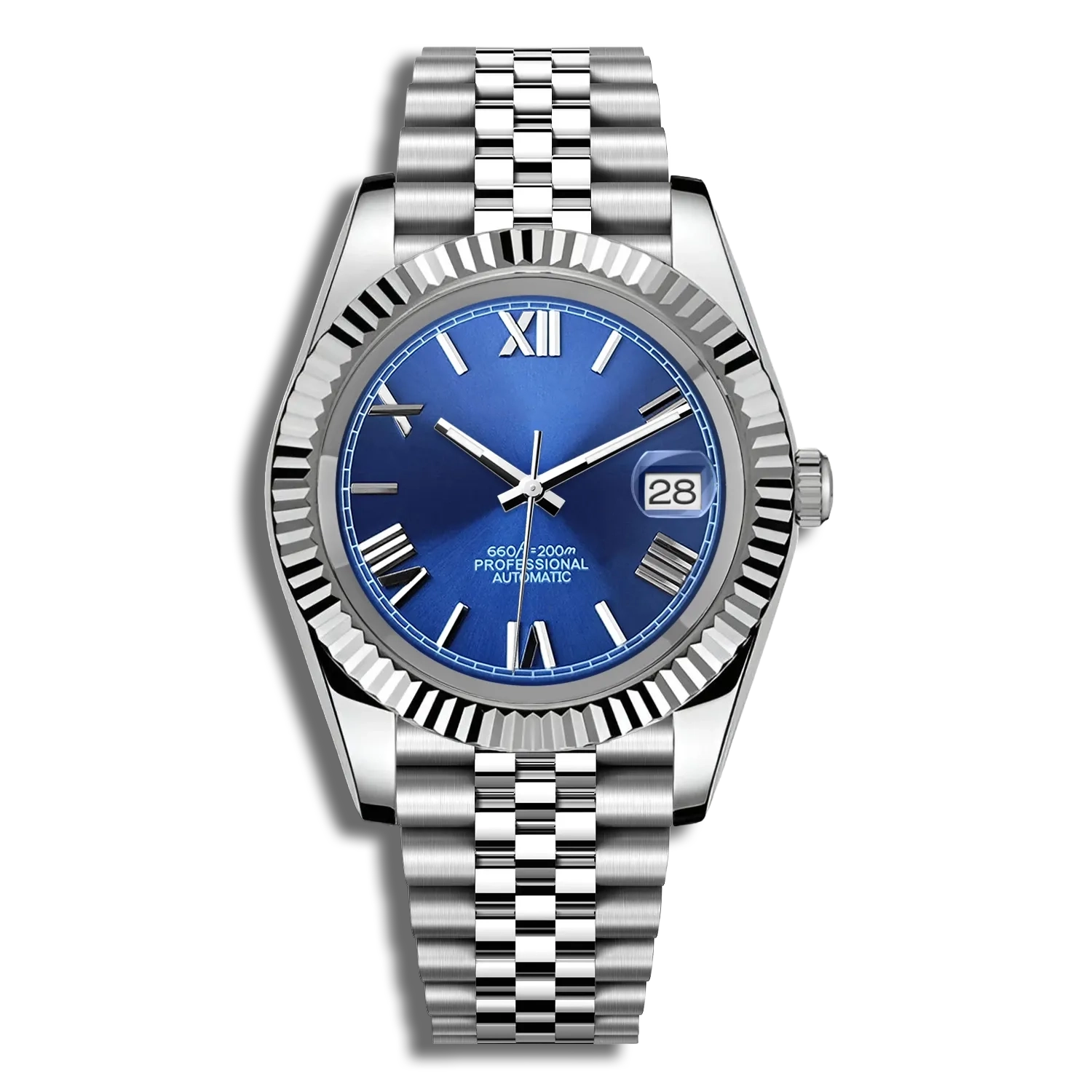 Seiko Mod Datejust Chiffres Romains Bleu